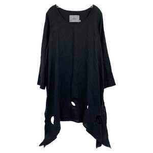 Cheyenne Black Circle Cut-Out Asymmetrical Hem Mini Dress | Linen Long Sleeve L